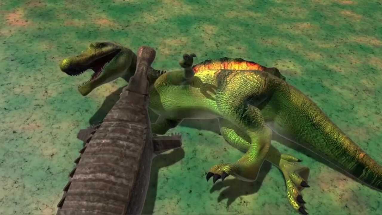 恐龙动画: 史前巨鳄,对战最大肉食性恐龙棘龙