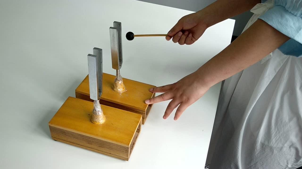 小学科学·敲击1个音叉,另外1个一起响,共振