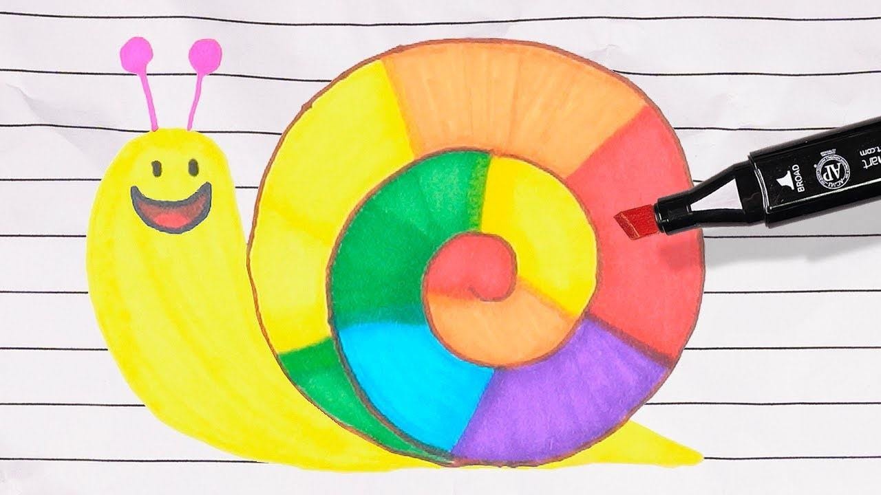 趣味简笔画画彩色大蜗牛