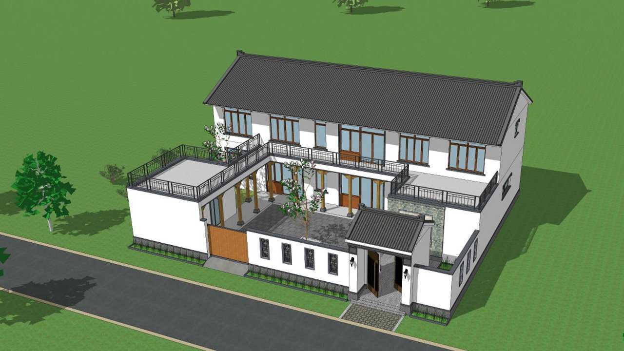 二层新中式合院设计,建成效果惊艳