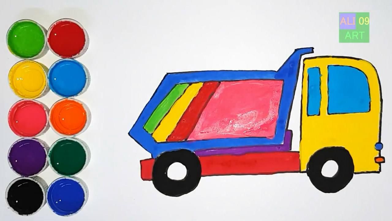 儿童早教绘画启蒙,教孩子们画一辆彩色自卸卡车!