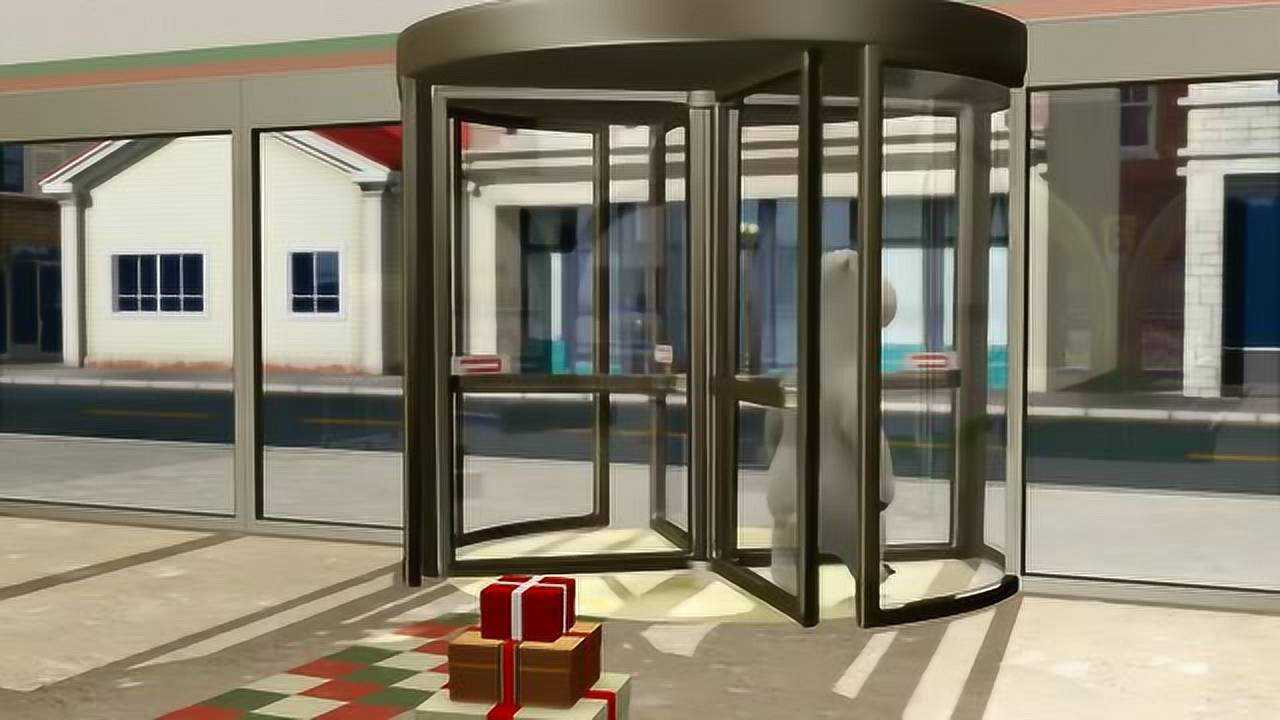 倒霉熊在超市买完东西就是过去不了旋转门门都被他弄坏了