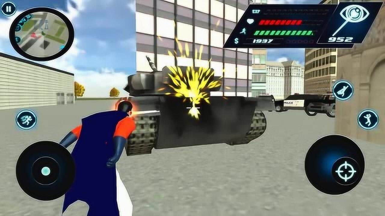 飞天超能英雄威力测试超人一双镭射眼能不能射穿装甲坦克