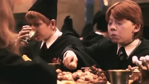 《哈利波特1》邓布利多挥挥手，桌上瞬间盛满美食，馋哭了！