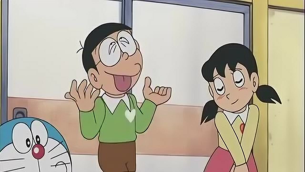 哆啦a梦两人戴上情侣徽章静香迫不及待羞怯叫大雄亲爱的
