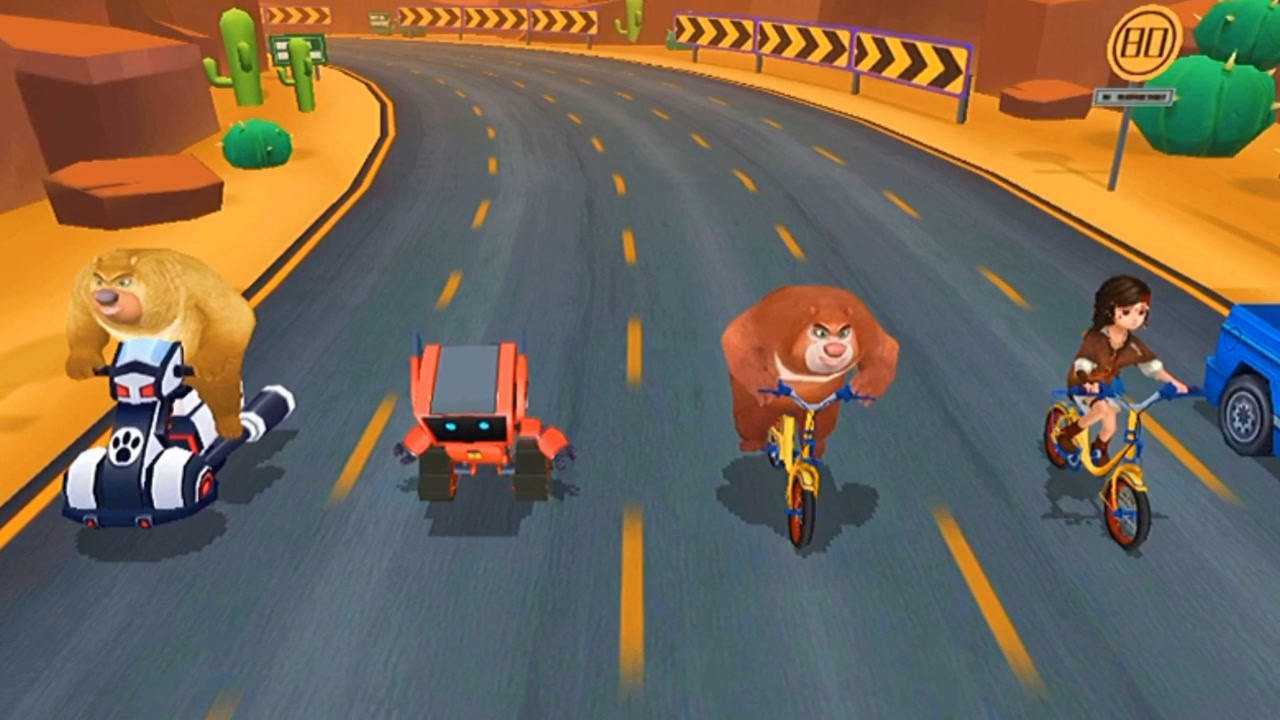 熊出没之熊大熊二光头强赛车比赛猜猜最后谁能赢吧