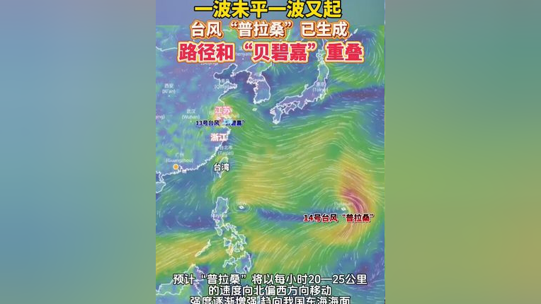 今年第13号台风"贝碧嘉"登陆上海浦东,第14号台风"普拉桑"也已经生成.