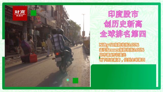 印度股市创历史新高,总市值达4万亿美元,全球排名第四