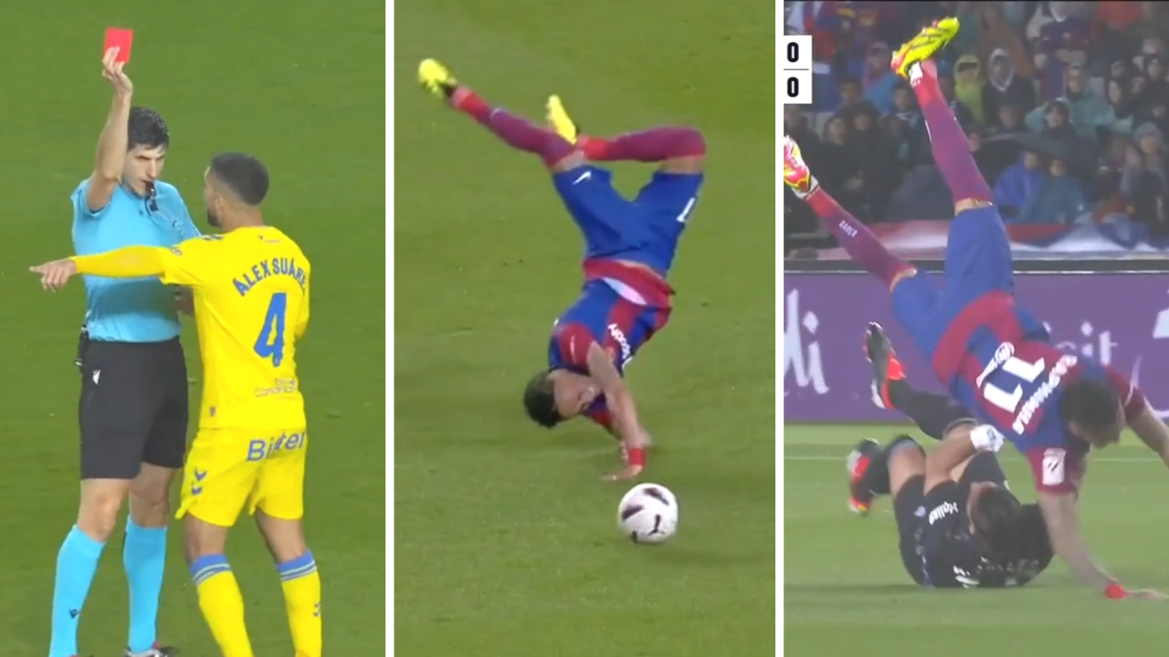 拼刺刀!巴萨猛将单刀遭对手凶狠飞铲,腾空360度旋转硬着陆红牌没商量