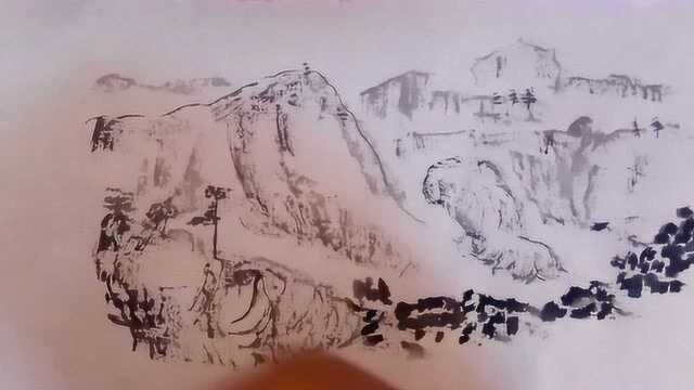 国画山水:青山绿水泊远树