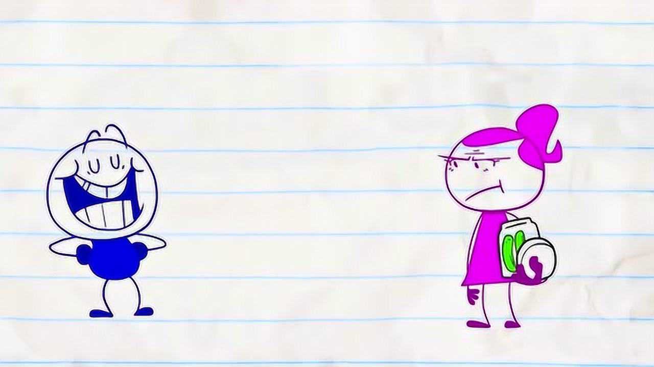 搞笑铅笔画小人铅笔人要泡菜缸惹恼妹子生气拧上盖他吃不到了