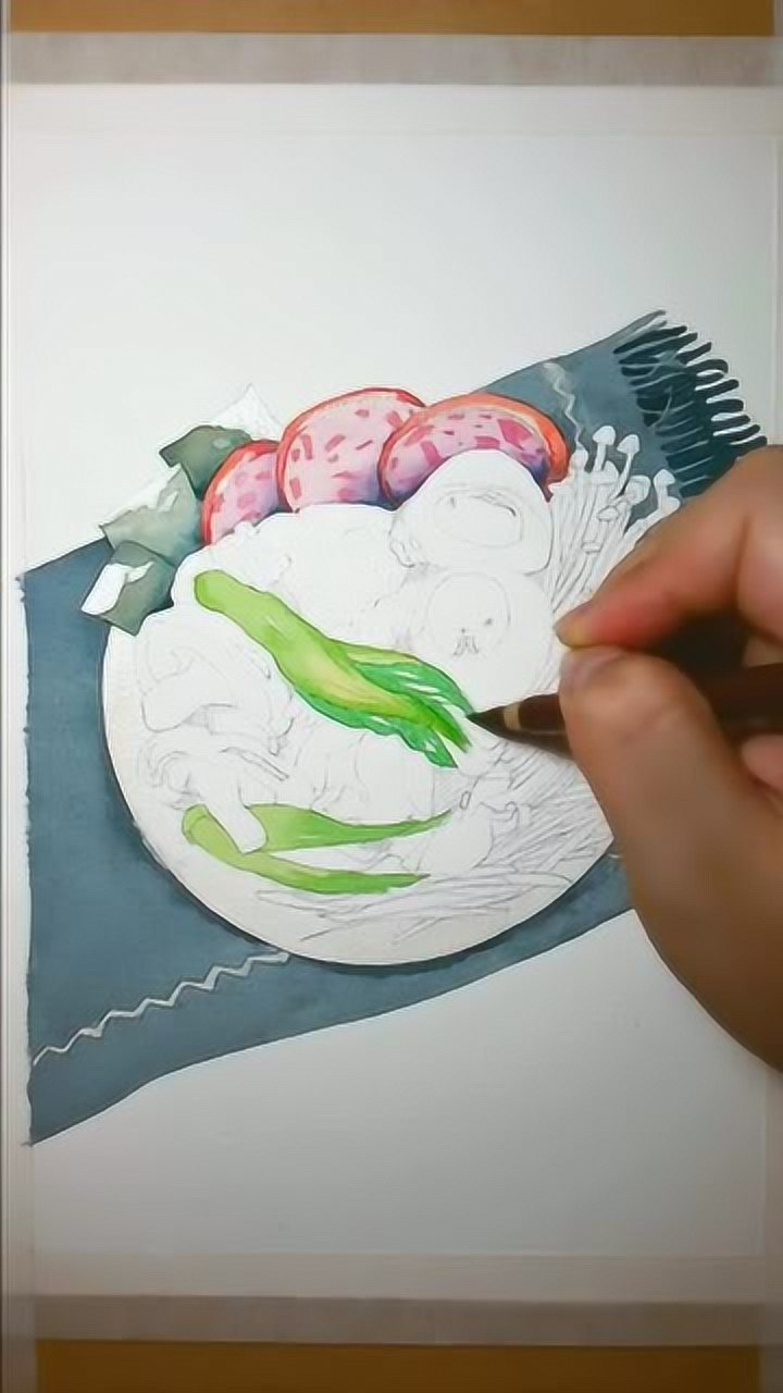 用水彩画一盘菜最后把自己看饿了真是太逼真了