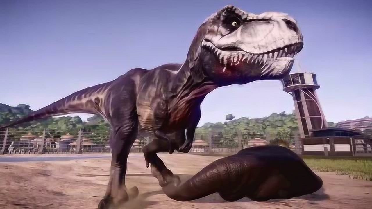 霸王龙咬死腕龙和副栉龙 恐龙动漫