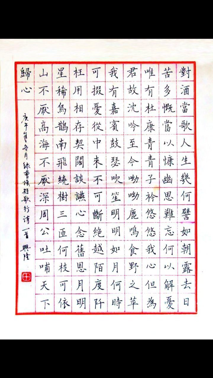 田兴隆硬笔书法作品欣赏曹操短歌行节选