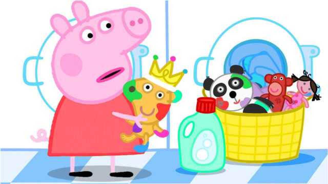 小猪佩奇 用洗衣机洗毛绒玩具小熊泰迪 简笔画