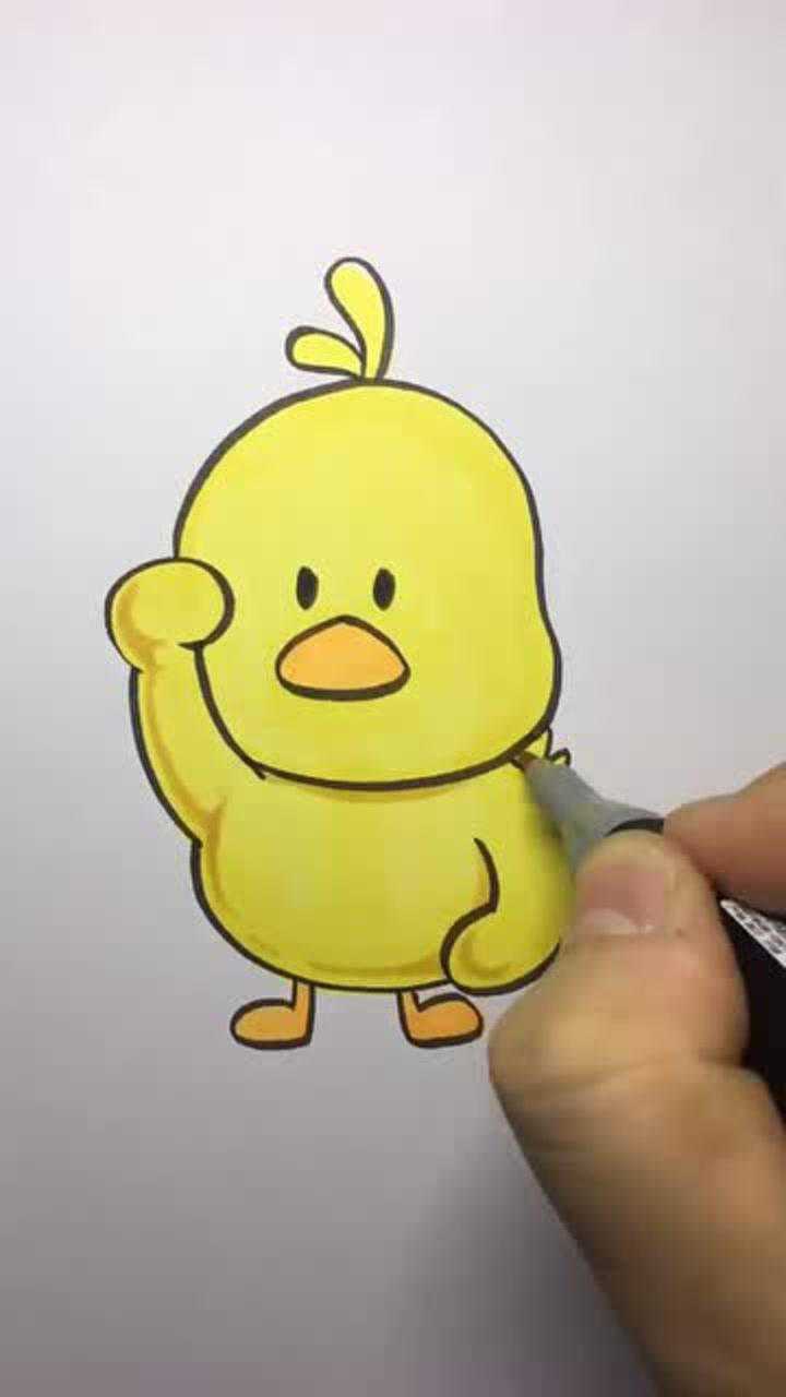 马克笔画个网红小黄鸭上色就好看的简笔画超简单哦