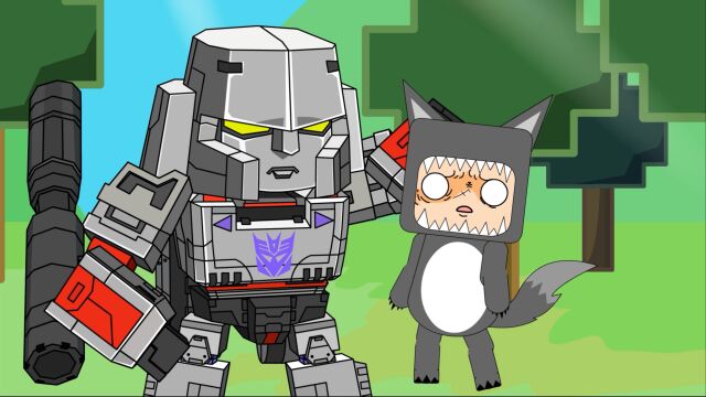 迷你世界寓言故事第213集:大灰狼扮猪吃老虎吓变形金刚威震天_高清