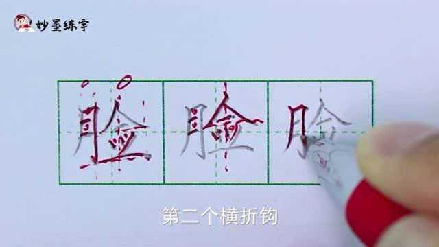 妙墨法练字:硬笔书法语文二年级上册同步生字“脸”的写法