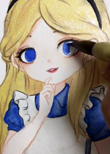 水彩画卡通人物爱丽丝公主太萌太可爱了