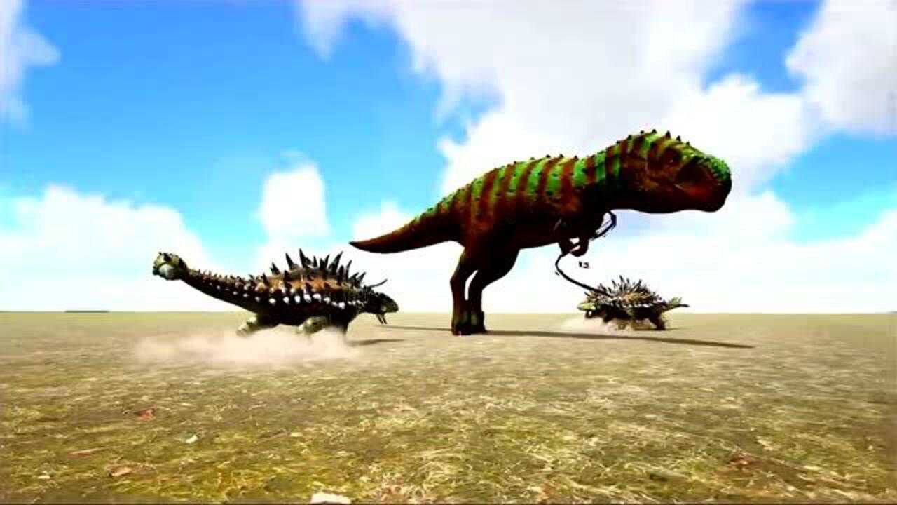 恐龙世界大冒险:恐龙时期的霸主霸王龙对战三只甲龙和剑龙