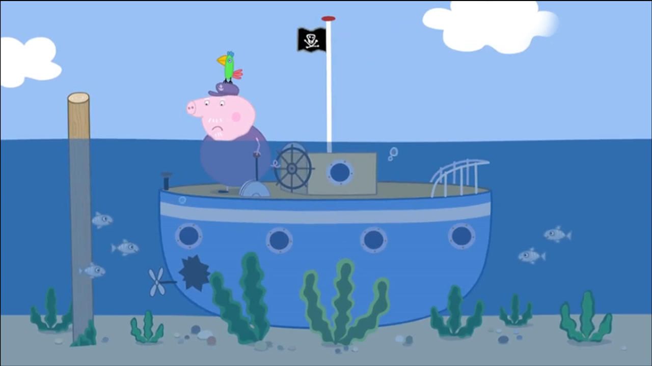 猪爷爷和他的破洞船一起沉到河底趣味卡通儿童简笔画