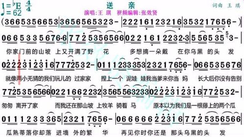 王琪作词作曲并演唱的送亲动态有声简谱