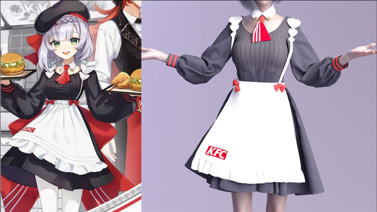 【原神】异世相遇,给美少女做一套原神kfc联动的诺艾尔小裙子