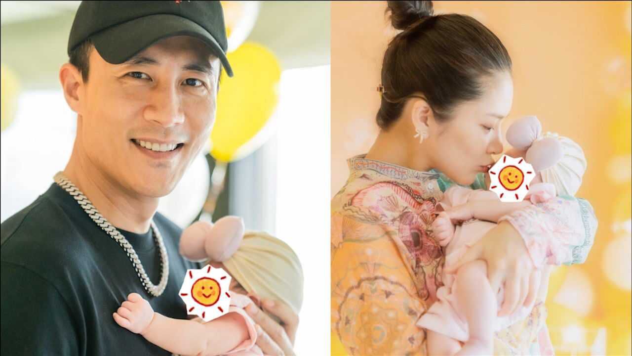 王灿晒全家福为女儿庆满月杜淳亲吻老婆画面温馨小蛋饺白嫩又呆萌