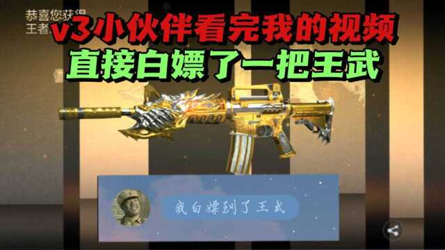 v3小伙伴看完我的视频,直接免费弄到一把王武!