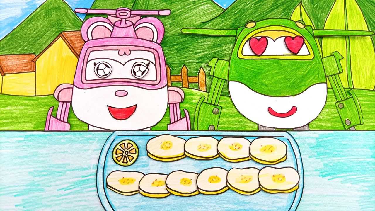 大牙手绘 手绘定格动画:小爱和小青一起吃香蕉片超好吃!