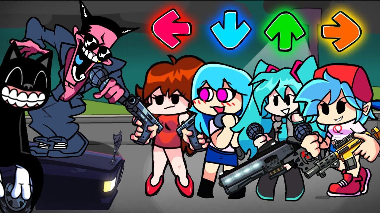 fnf周五夜放克游戏 sky初音男友和女友一起对战carlos