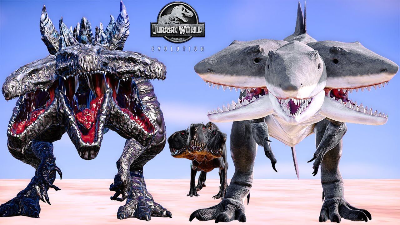 哥斯拉,鲨鱼王,天蝎暴龙,三头变异系列 ~ 侏罗纪世界进化 2 代_高清