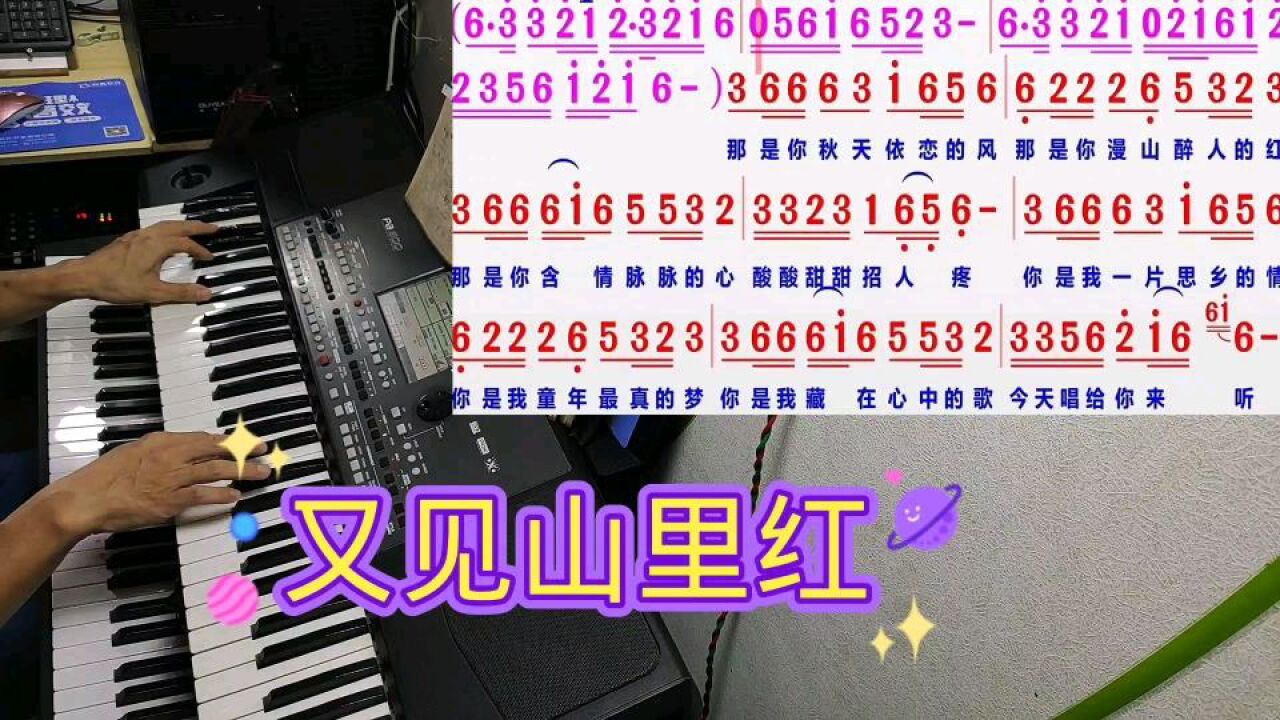 电子琴弹奏流行歌曲《又见山里红》动态简谱
