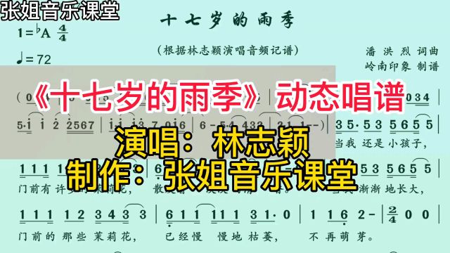 《十七岁的雨季》动态有声简谱完整版,来学