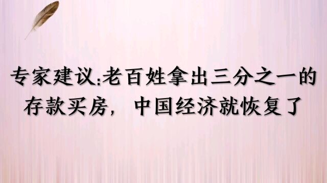 专家建议:老百姓拿出三分之一的存款买房,中国经济就恢复了!