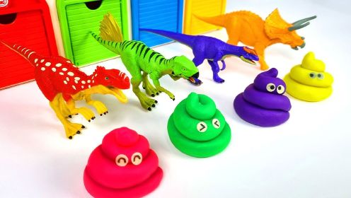 多彩色恐龙和泥土玩具