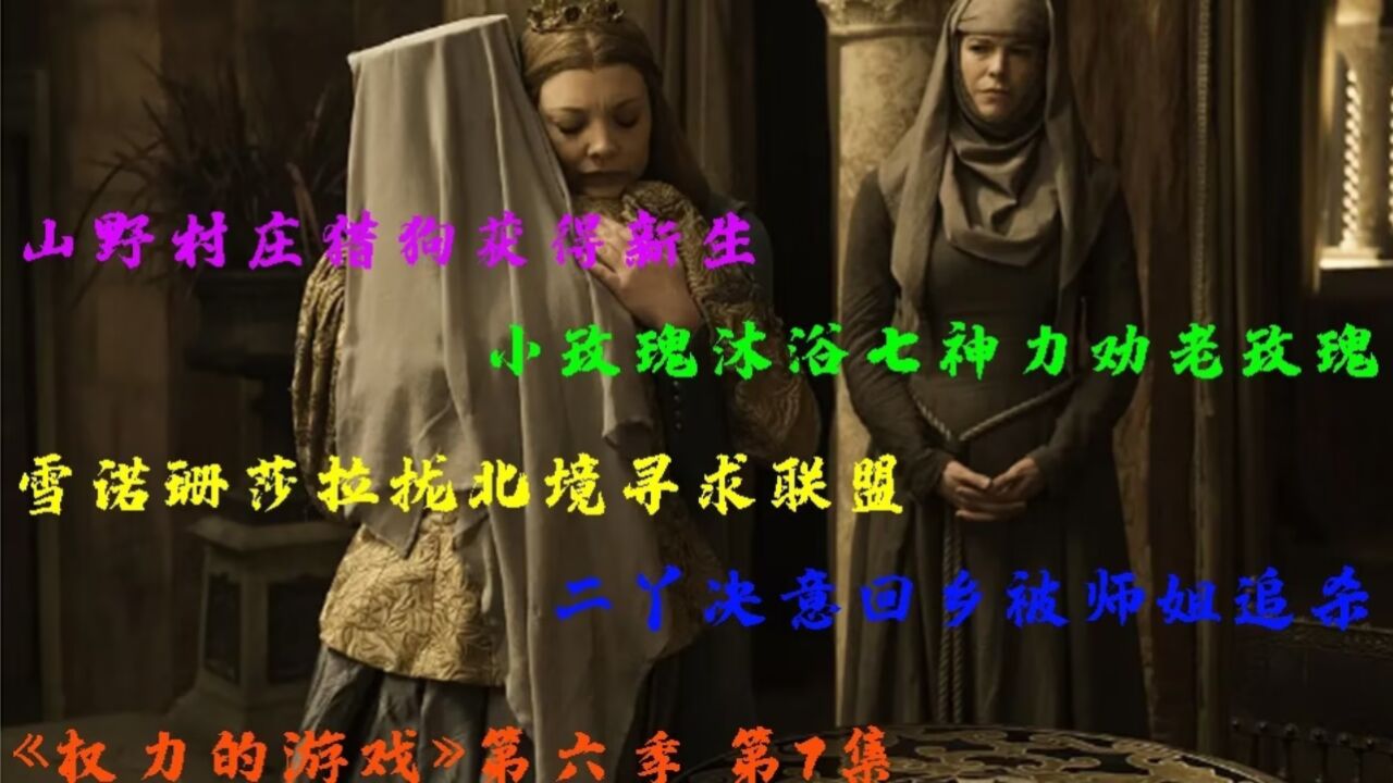 【权游6解读】山野村庄猎狗获得新生,小玫瑰沐浴七神力劝老玫瑰;雪诺珊莎拉拢北境寻求联盟,二丫决意回乡被师姐追杀。嗷呜~权力的游戏第6季第7集 ...