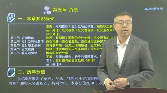 2023年初级会计实务第五章负债知识框架与分值,盛戈主讲.#初级会计实务 #负债