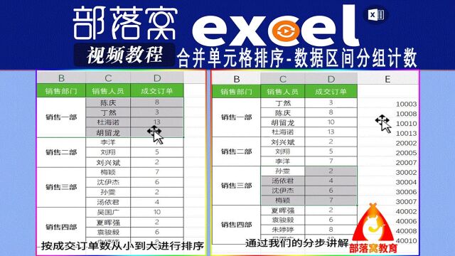 excel合并单元格排序视频:数据区间分组计数