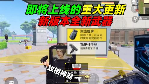 和平精英即将上线的全新武器！突击盾牌搭配TMP9手枪，新版本攻楼神器！