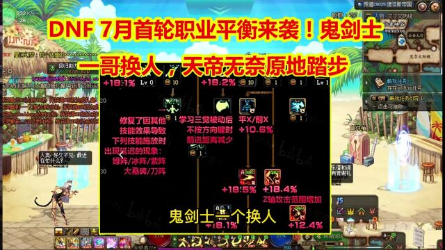 DNF:7月首轮职业平衡来袭!鬼剑士一哥换人,天帝无奈原地踏步