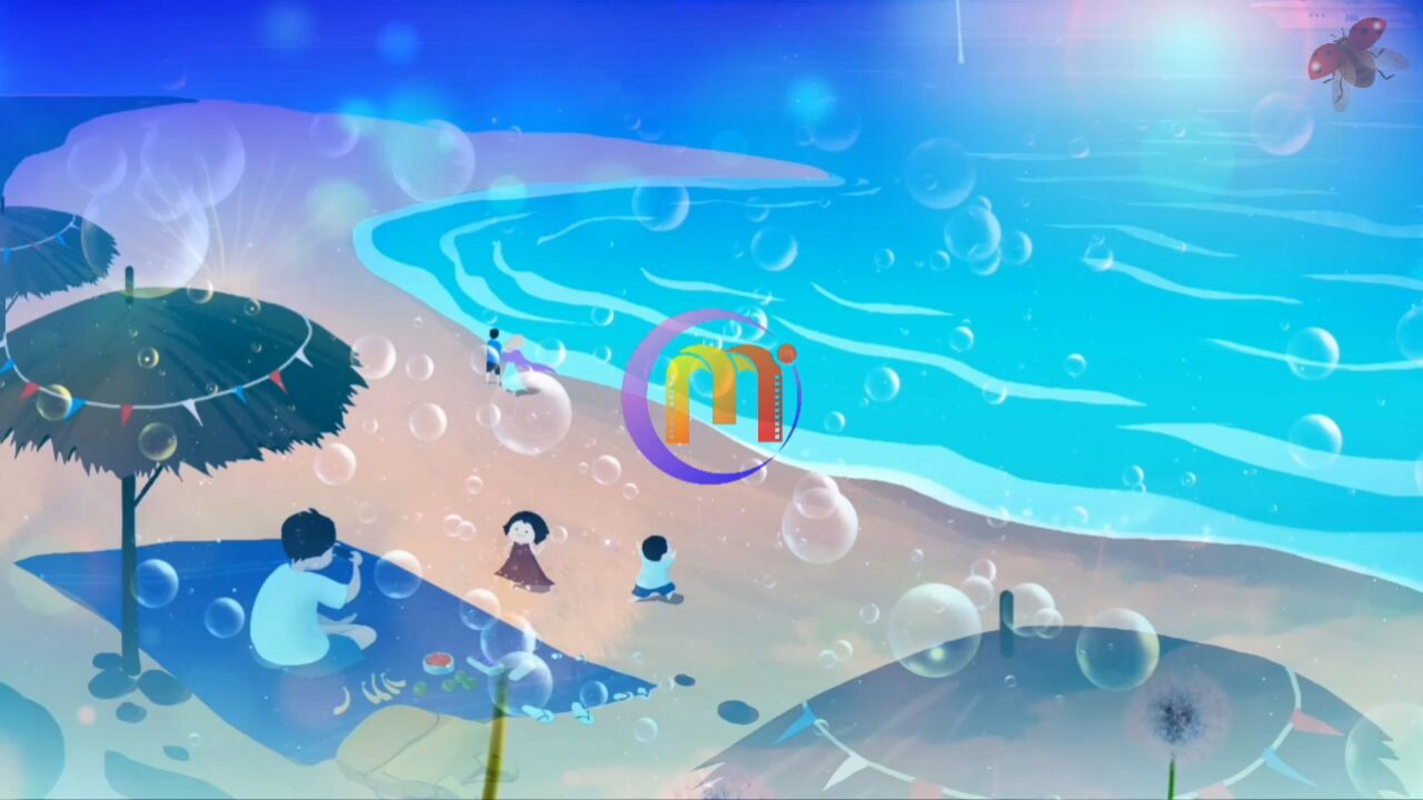 赶海的细妹仔 儿童舞蹈小荷风采海滩沙滩卡通配乐大屏幕高清led背景