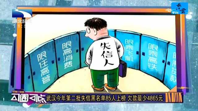 武汉今年第二批失信黑名单85人上榜 欠款最少4865元