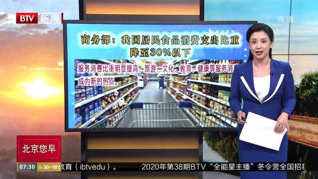 商务部:我国居民食品消费支出比重降至30%以下