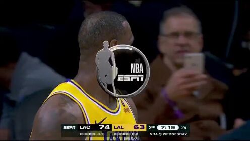 洛杉矶湖人_NBA常规赛：快船125-130湖人_快船vs湖人第3节中文解说回放_高清