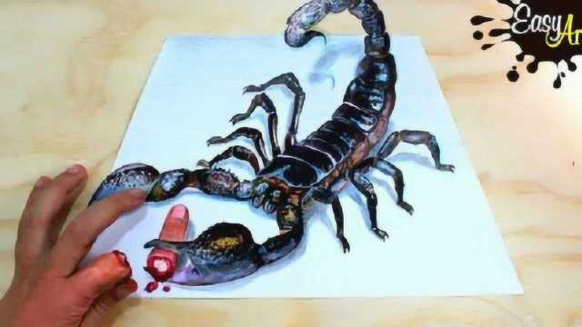 画一只咬人的毒蝎子这样的错觉艺术吓到我了