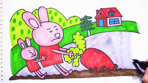 神笔简笔画 兔子爸爸和儿子一起拔萝卜,儿童绘画早教教程