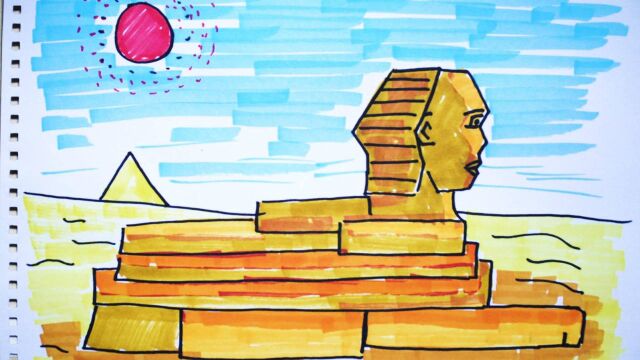 神笔简笔画 美丽世界狮身人面像,儿童绘画图片早教场景教程