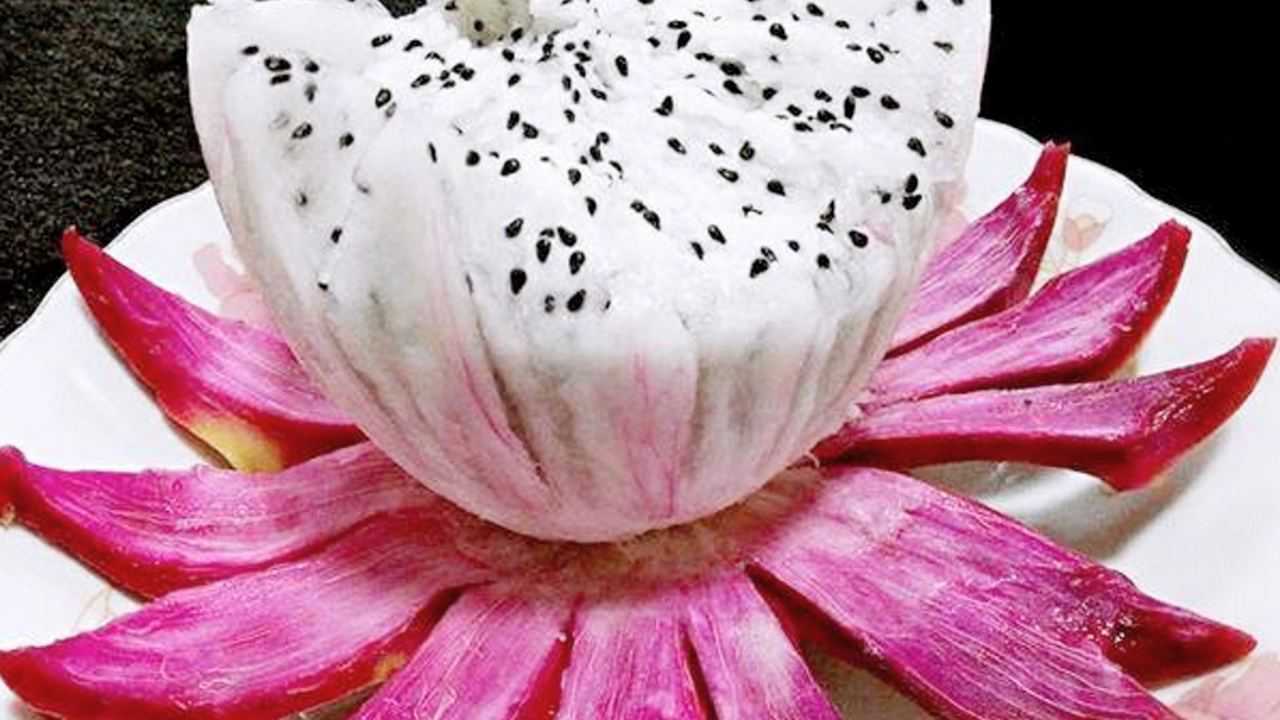 5星大厨教你如何华丽的切火龙果火龙果拼盘太好看了