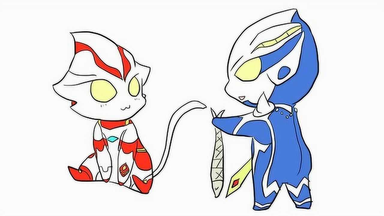 可爱的q版梦比优斯奥特曼和希卡利奥特曼儿童卡通简笔画